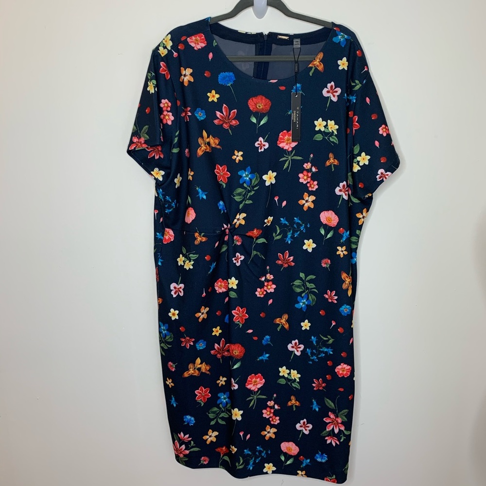 Tahari navy multi colored floral dress